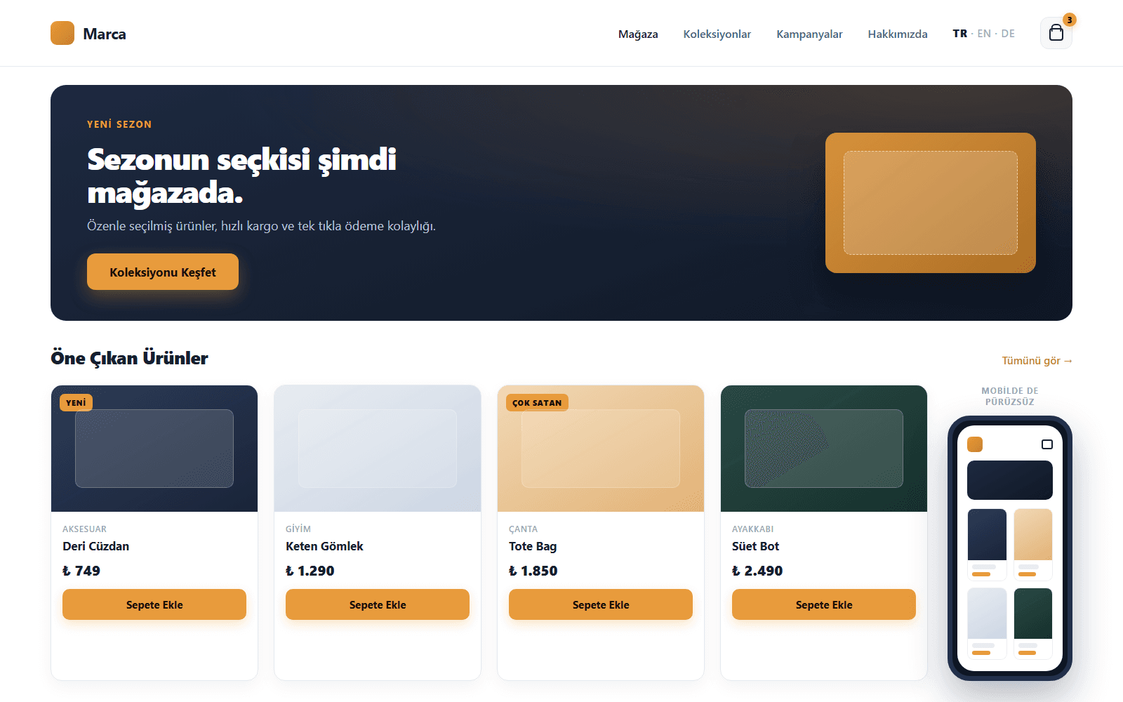 Vendoor ile yenilenmiş e-ticaret mağazası (temsili)